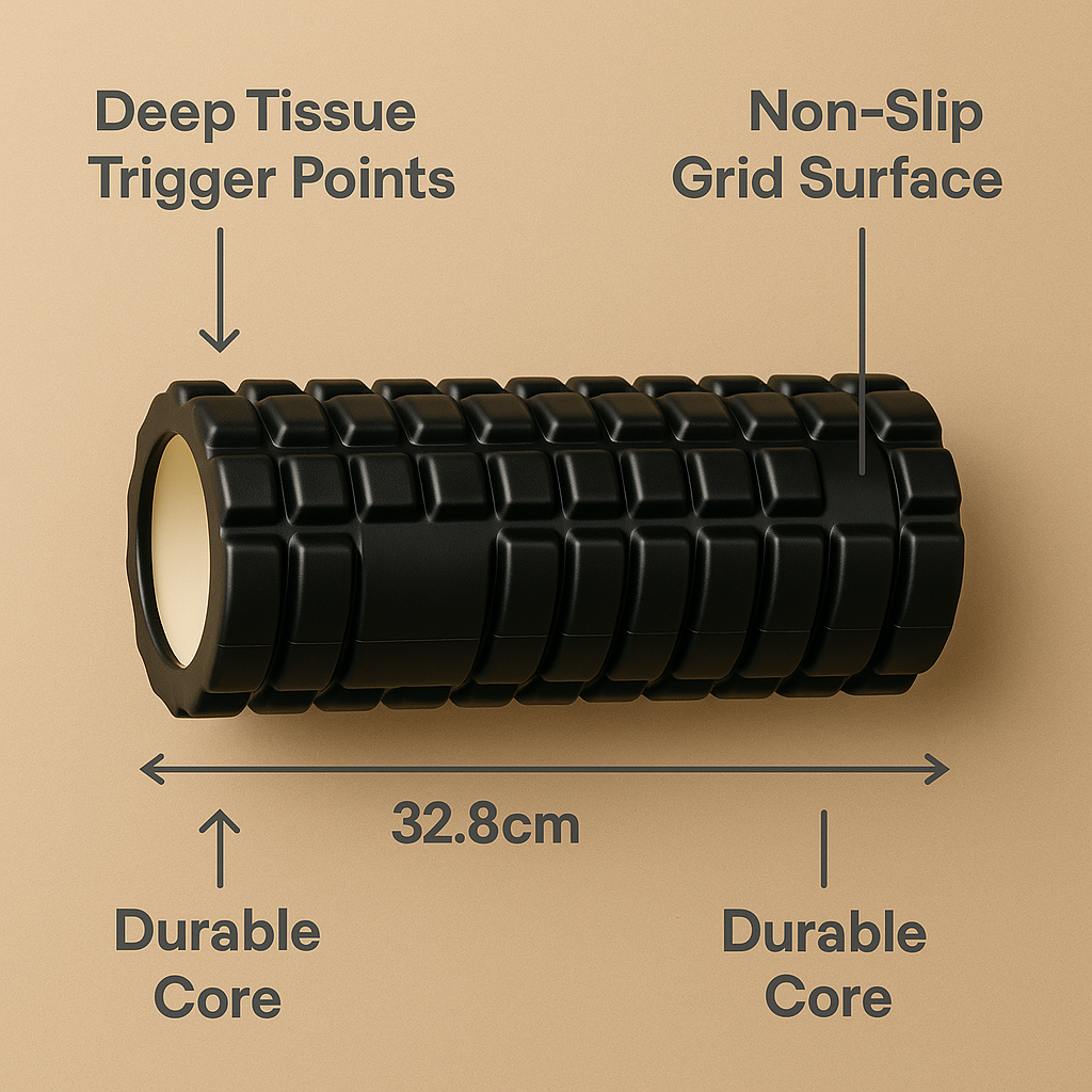 Premium High-Density Textured Black Foam Roller – Deep Tissue Massage & Muscle Recovery Tool